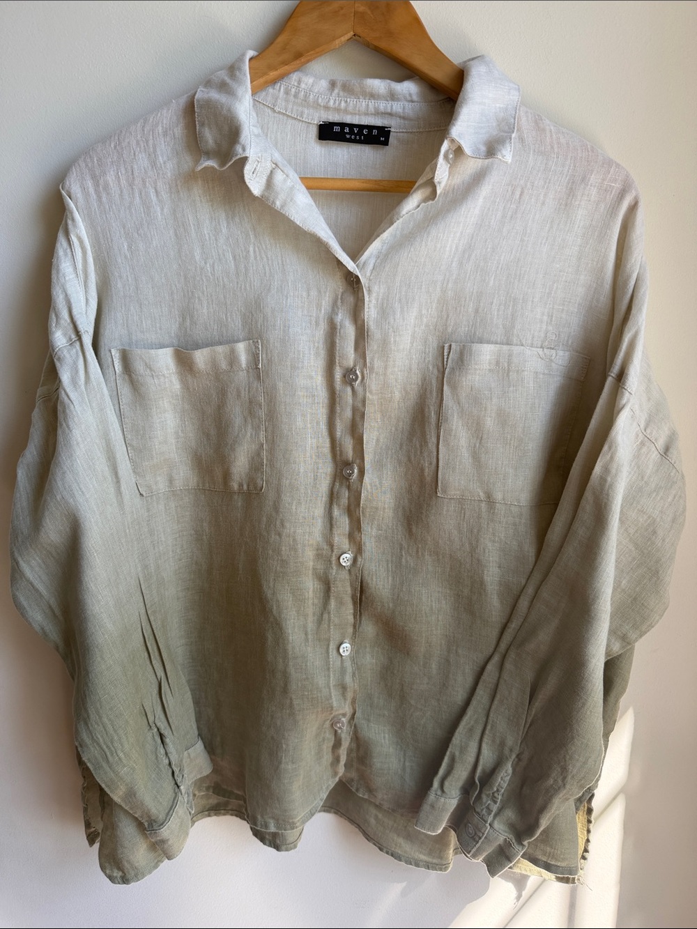 Maven West 100% Linen Ombré Button Down Boxy Shirt Womens M